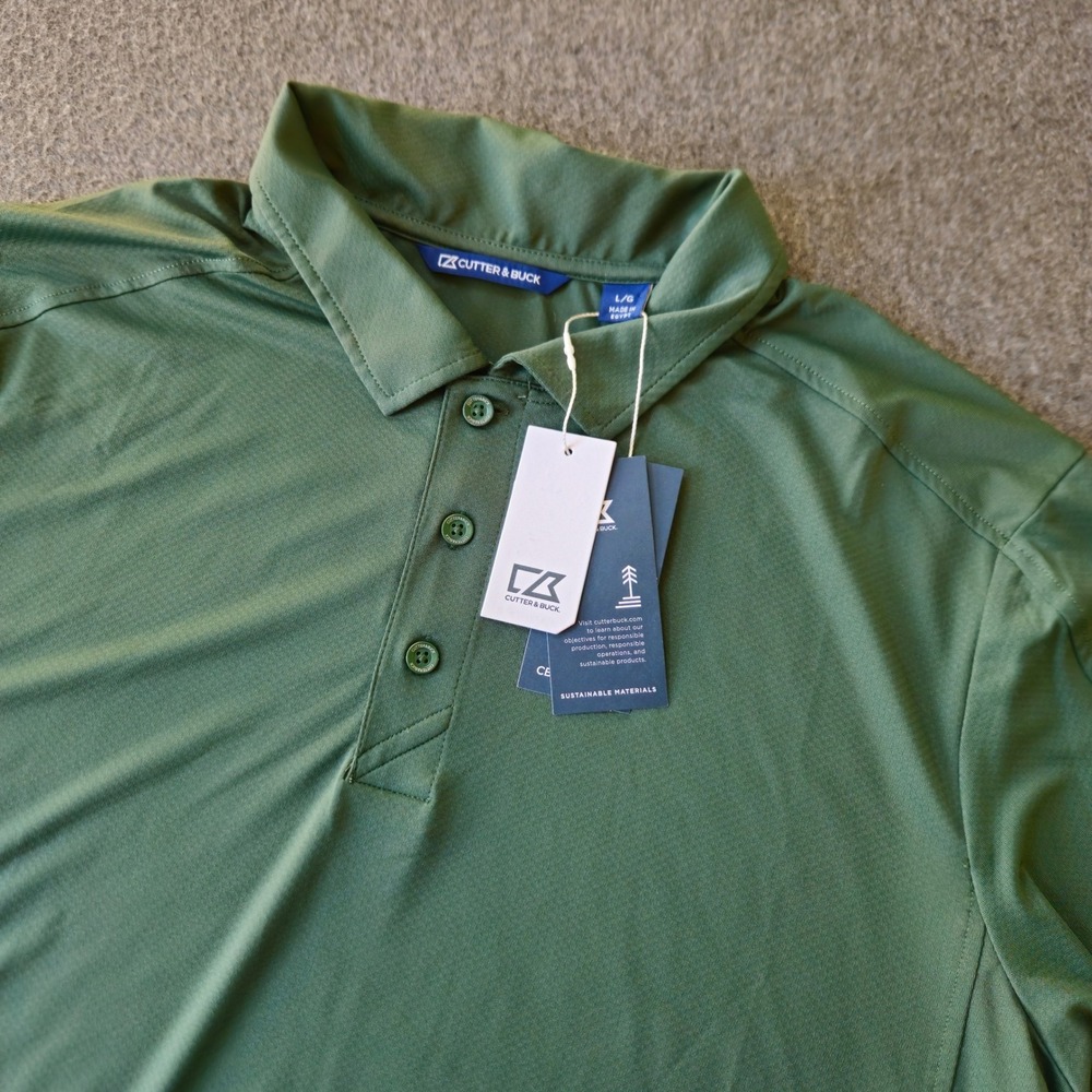 New! Cutter & Buck Prospect Textured Stretch Golf Polo Large Rugby Logo Preppy‎